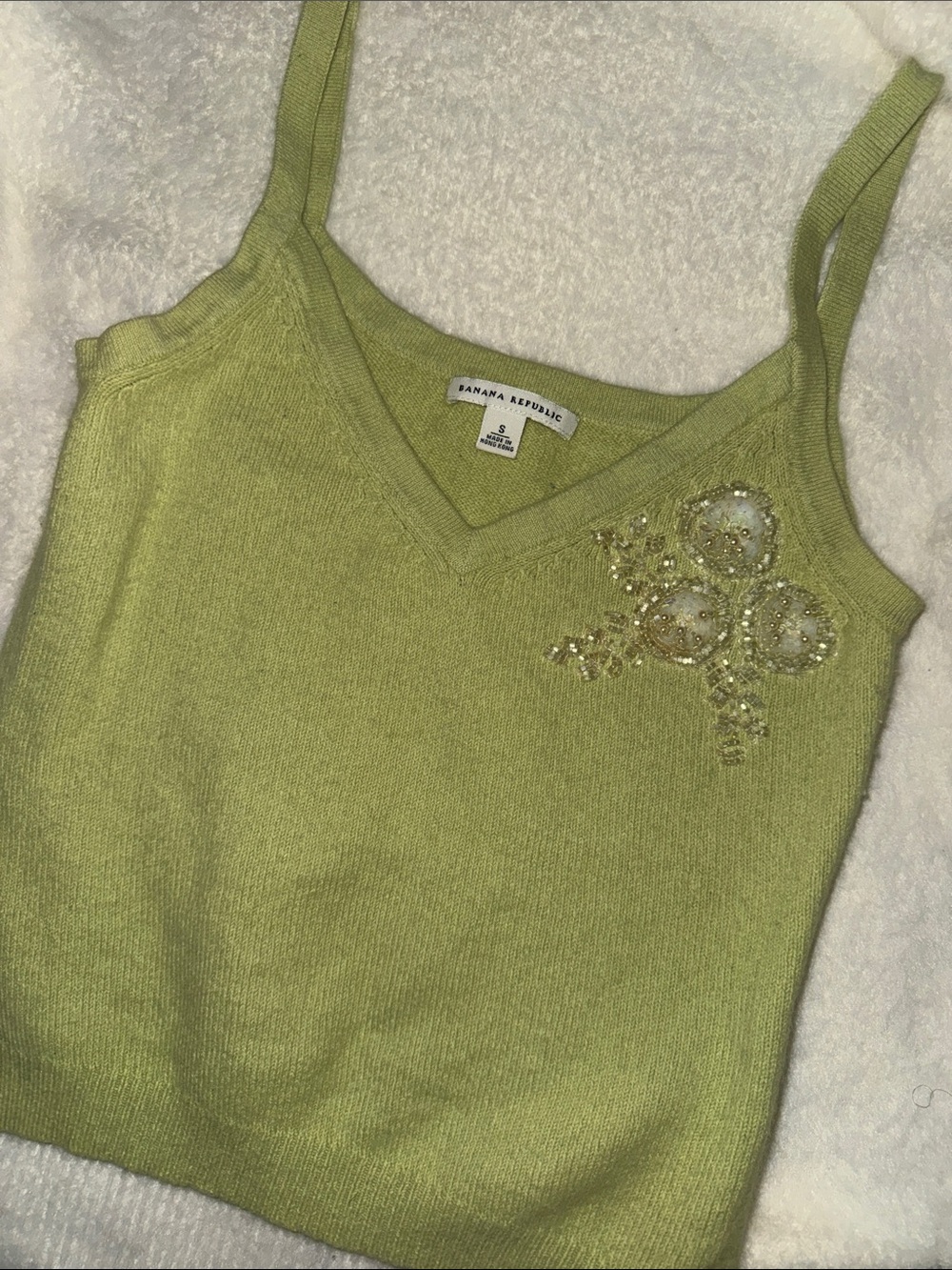 Banana Republic Light Green Beaded Knit Cami